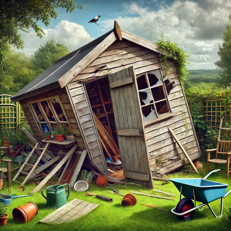 A scene of a garden shed failure